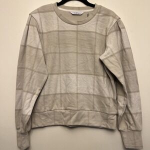 Alpine design women's crew sweater, small,‎ Tan/plaid NWT Furry/soft